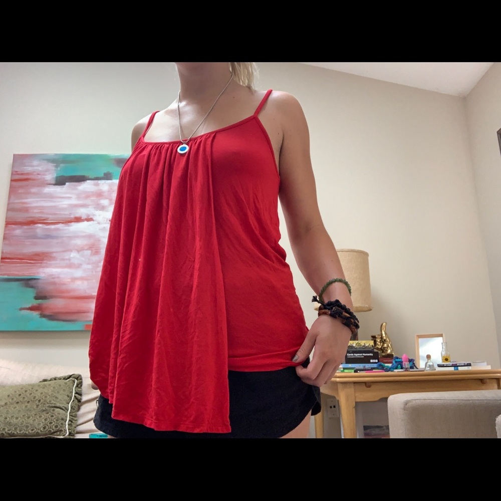 Red flowy tank top